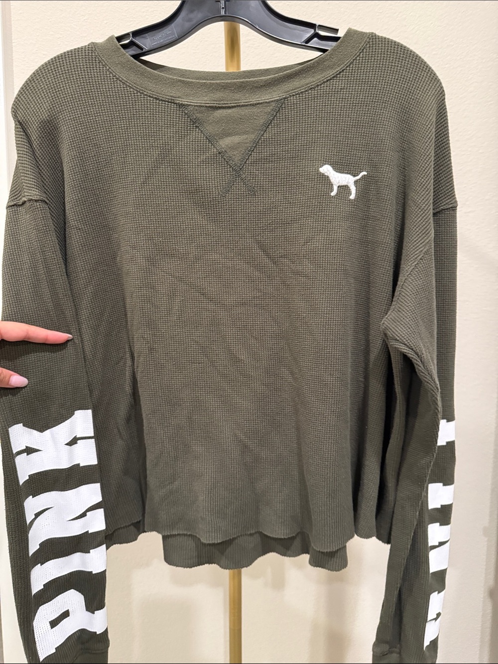 PINK Victoria's Secret Olive Green Waffle-Knit Top